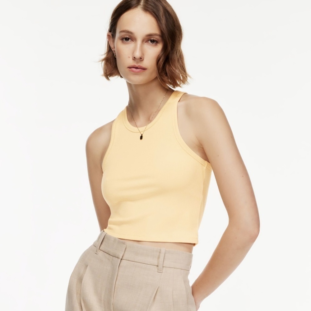 Aritzia Wilfred Heli Ribbed Racerback Crop Tank Butter Yellow TENCEL™ Sz 2X